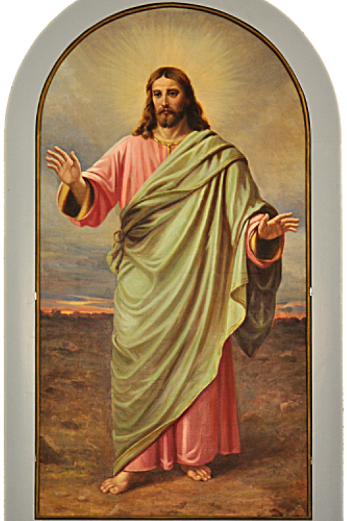 Vesannon kirkon alttaritaulu Siunaava Jeesus. Alttaritaulussa kuvattuna Jeesus kädet kohotettuina.