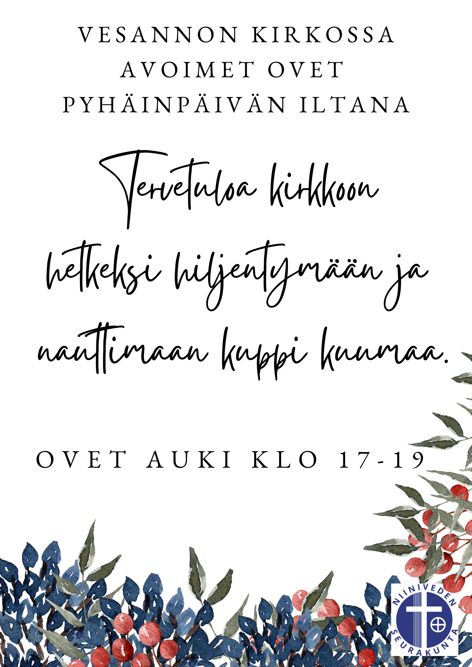 Avoimet ovet Vesannon kirkossa pyhäinpäivän iltana klo 17-19, tervetuloa!