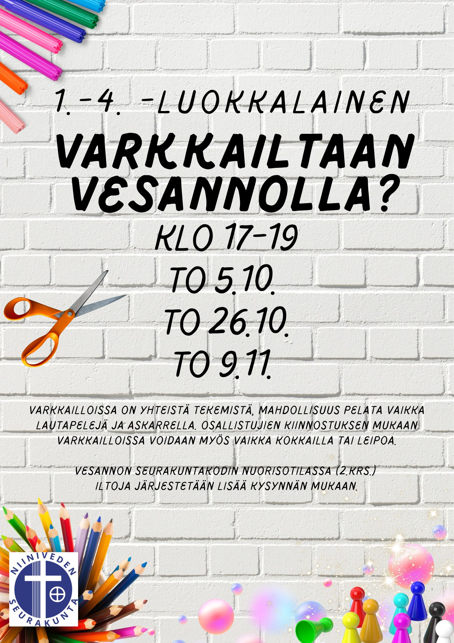 Varkkaillat Vesannolla 5.10., 26.10. ja 9.11. klo 17-19 1.-4. -luokkailaisille.