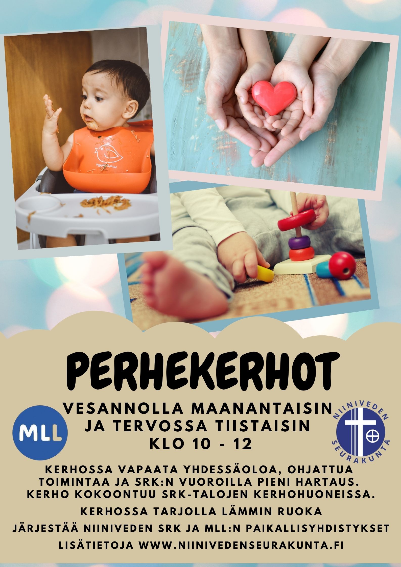 Perhekerho Vesannolla Perhekerhomainos, jossa pieni lapsi syömässä.