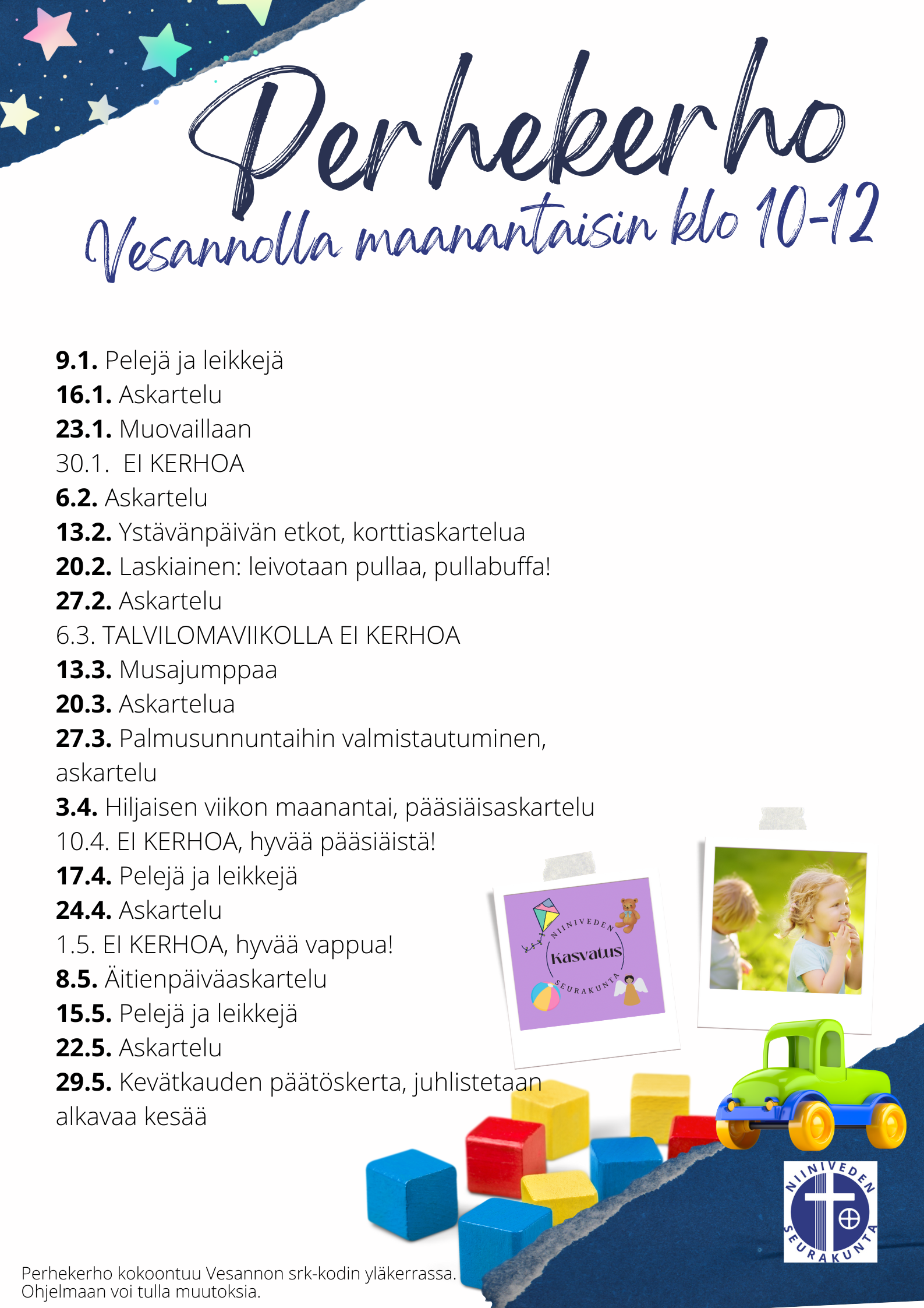 Vesannon perhekerhon ohjelma.